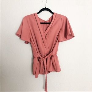 Mauve Pink Wrap Style Blouse